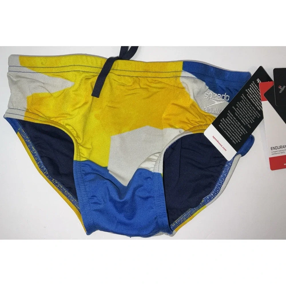 NIP Men Speedo Competitive Endurance+ Glimmer Brief Swim Trunks Gold Sapphire 28